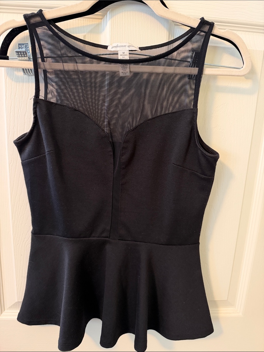 Ambiance Black Sleeveless Peplum Midi top with Sheer Yoke